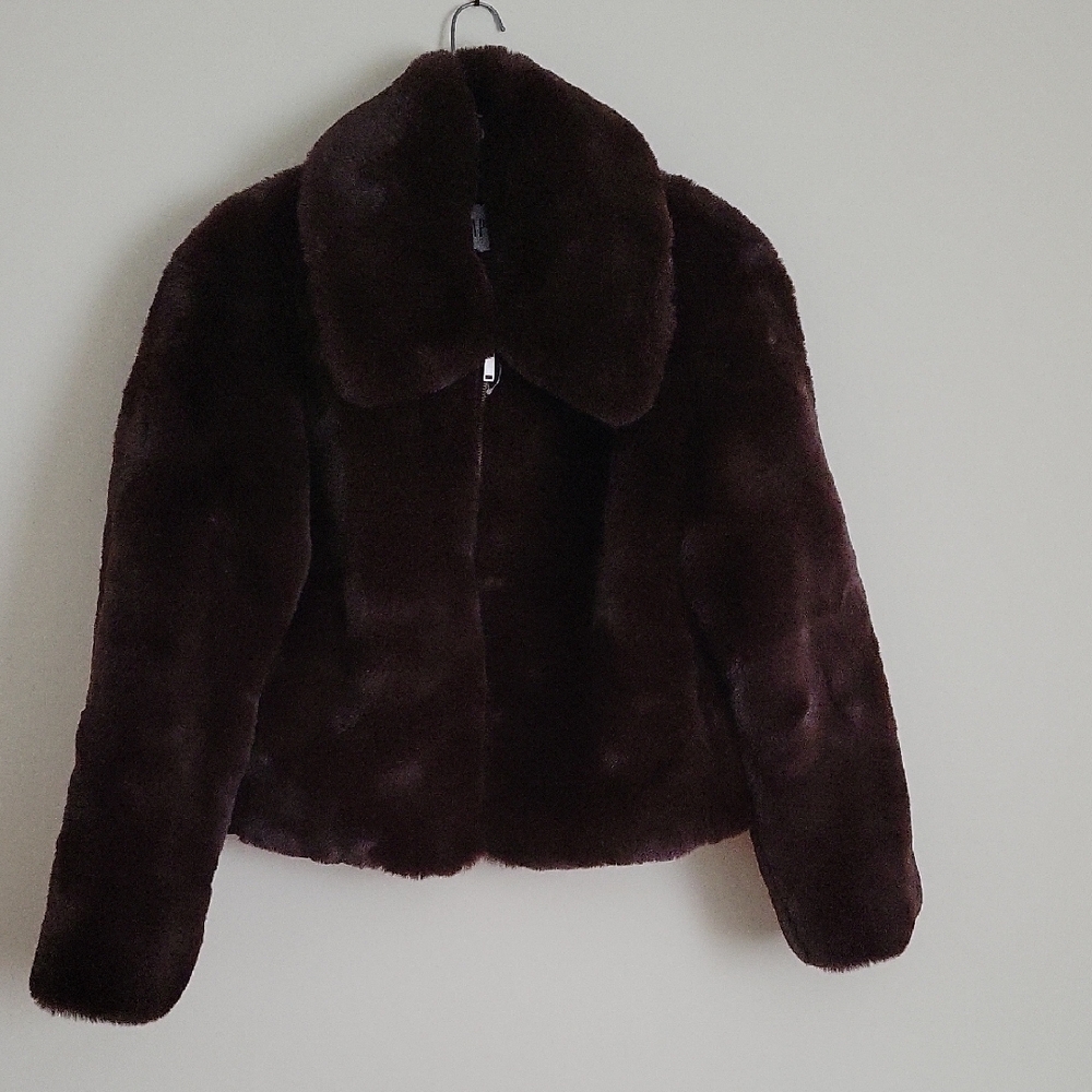 GAP Factory Women's Relaxed Faux-Fur Jacket in Brown- Size S- New! - Picture 2 of 14
